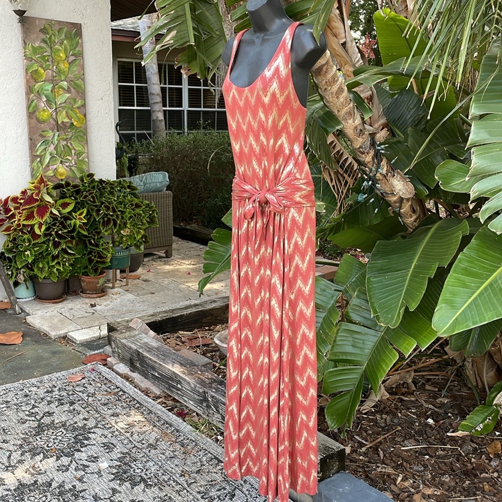 gold, metallic  drop waist maxi dress